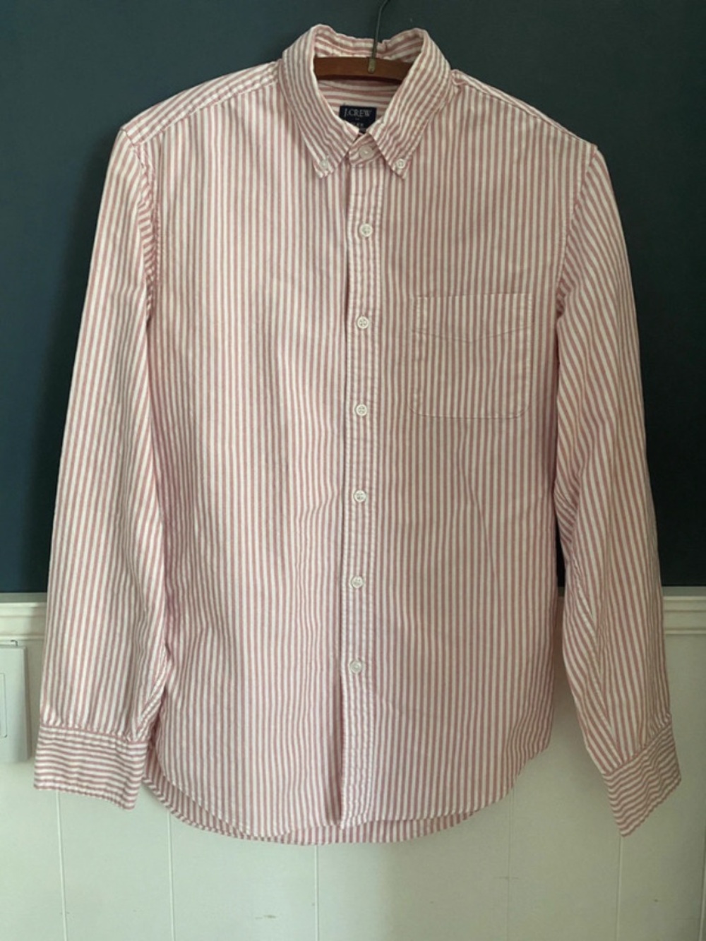 J. Crew Pink and White Striped Button-Down Dress Shirt